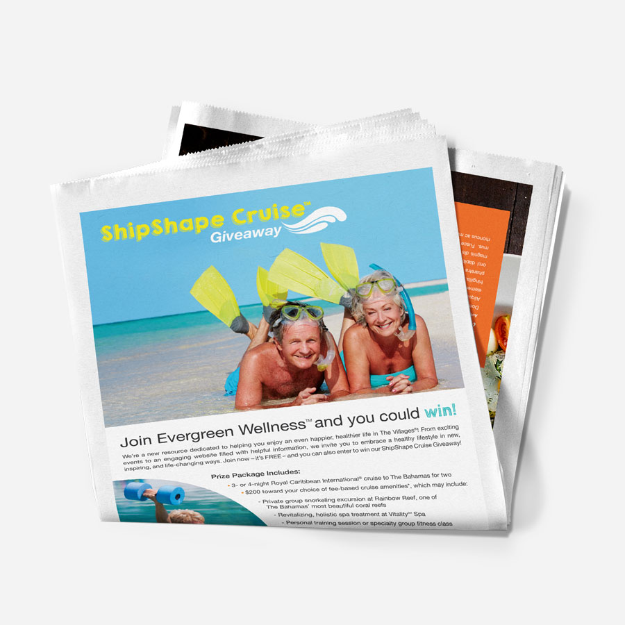 Newspaper ad design and layout for a wellness brand